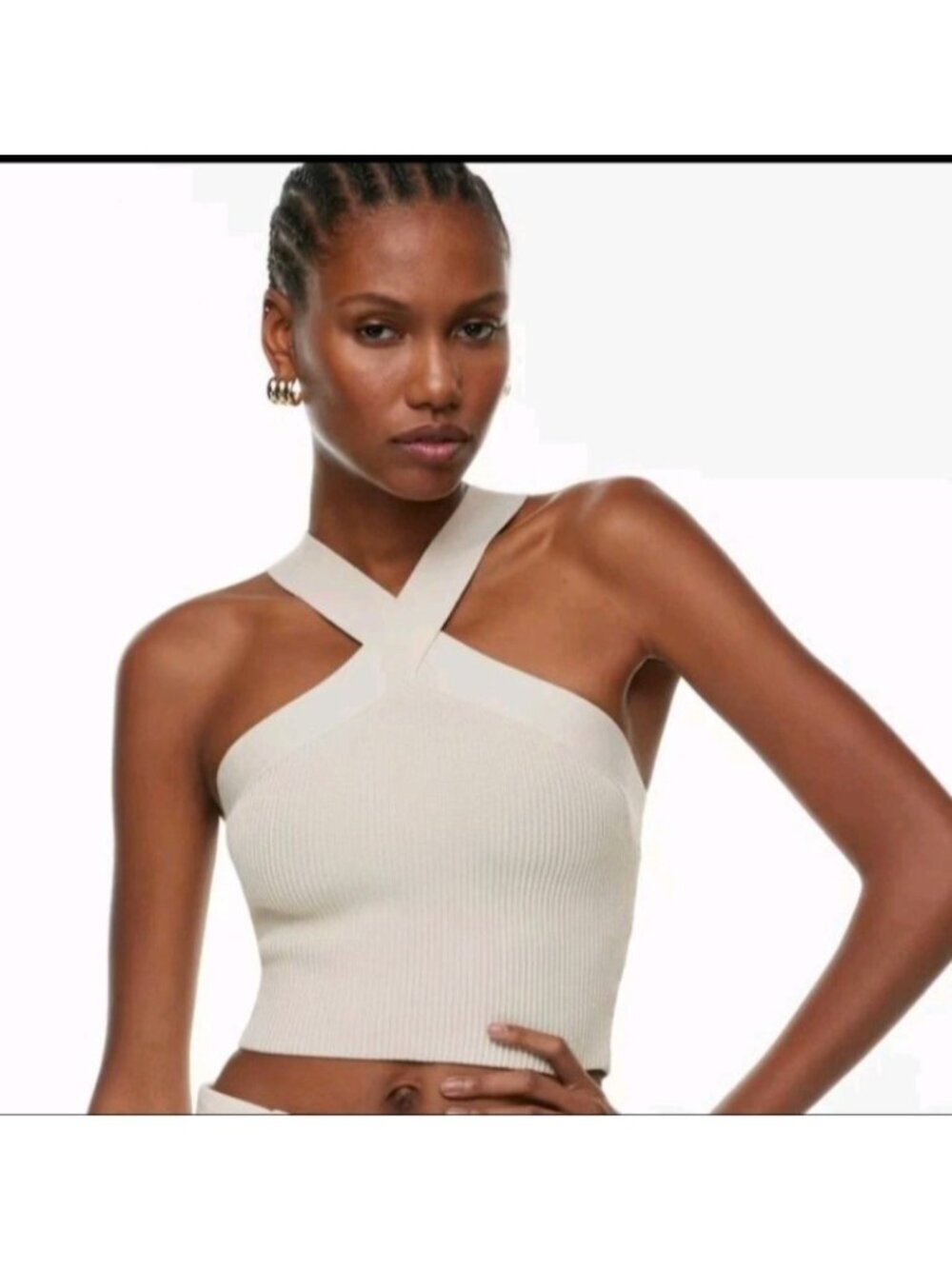 Babaton Sculpt Knit Cross Crop Top 2XL White NWT Aritzia Halter Ribbed